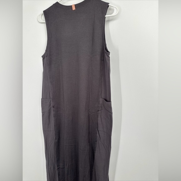Lunya Cool Paneled Sleeveless Cotton Maxi Dress XS Charcoal Gray Slits - Picture 7 of 10